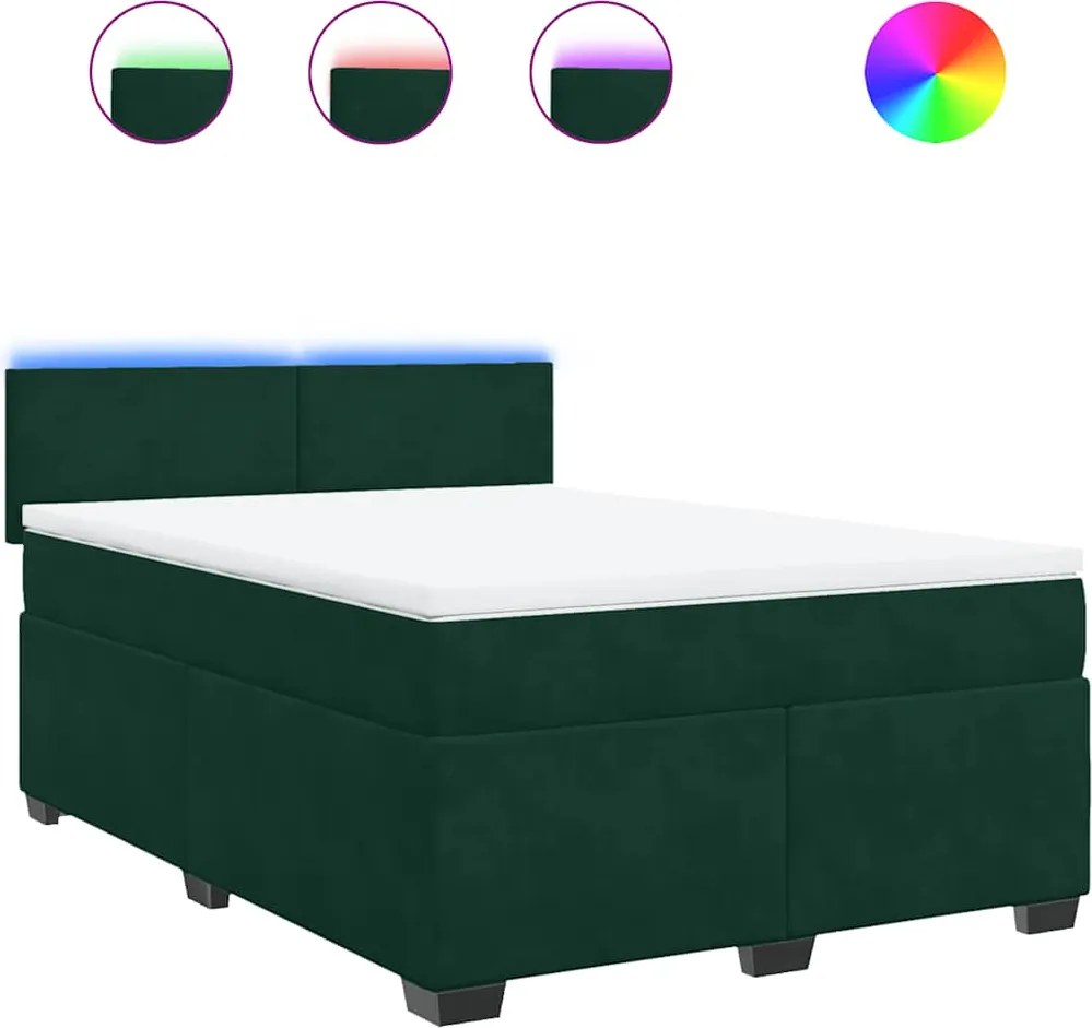 vidaXL Pat box spring cu saltea, verde închis, 160x200 cm, catifea