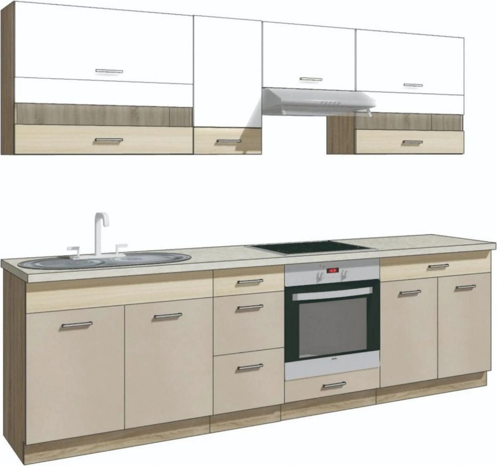 Set bucatarie PREMIO C PLUS, carcasa stejar sonoma/fronturi cappuccino