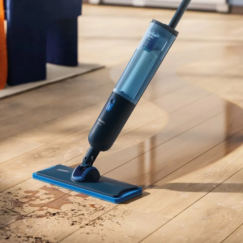 Mop electric Philips OneUp 3000 XV3101/01, 50 min, 50 m², 312/270 ml, cap rotativ la 360°, indicator LED, încărcare USB-C, albastru
