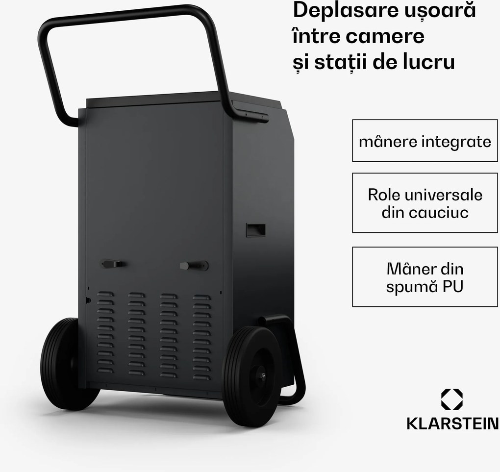 Klarstein DuraDry 90L dezumidificator, 90 l/zi, 120-180 m², oțel inoxidabil, mobil, 850 m³/h