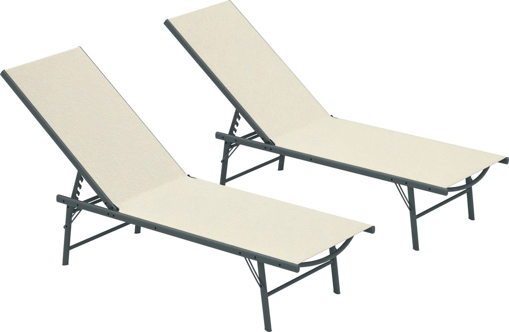 Outsunny Set de 2 șezlonguri pliabile din textilenă șezlong pentru grădină exterior reglabil 54 x 164 x 84 cm crem | Aosom Romania