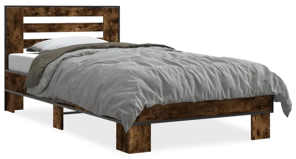 846086 vidaXL Cadru de pat, stejar fumuriu, 90x190cm, lemn prelucrat și metal