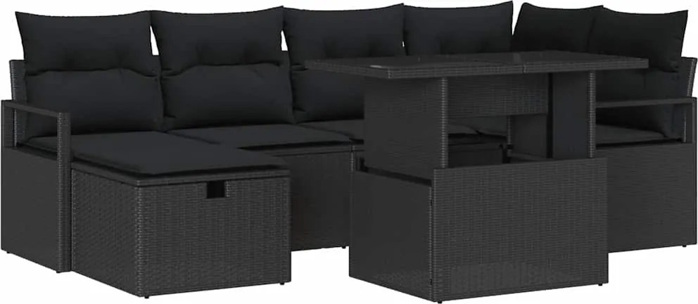 vidaXL Set de canapele pentru grădină cu pernă 7 pcs Negru Rattan poli
