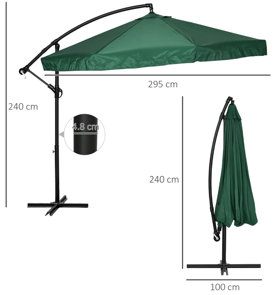 Outsunny Umbrelă de Soare cu Plasă de Țânțari, Umbrelă de Soare cu Deschidere Manivelă și Bază Transversală, 295x295x240 cm, Verde | Aosom Romania