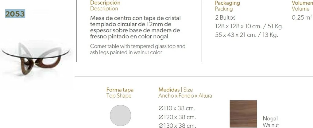 Masuta de cafea eleganta design LUX Walnut, 120cm CT16211