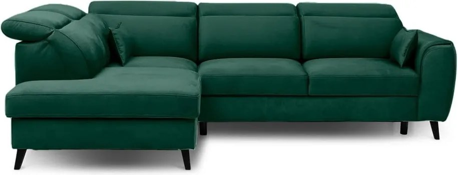 Colțar verde extensibil/cu spațiu de depozitare cu tapițerie din catifea (cu colț pe partea stângă/în formă de ”L”) Noble – ELTAP