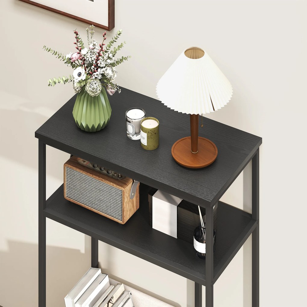 HOMCOM Consolă cu 3 Rafturi din Metal și Lemn, 55x30x81 cm, Negru | Aosom Romania