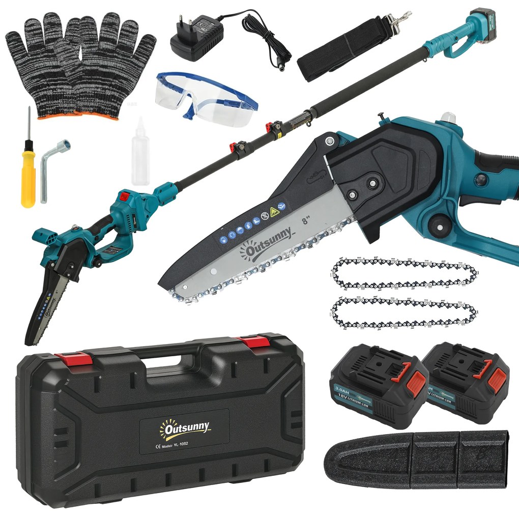 Outsunny Mini troncăouă uzdingțăță 8 polec 6000mAh 580W elăguęu un fil pour branches și jardin perche telescopique bleu | Aosom Romania