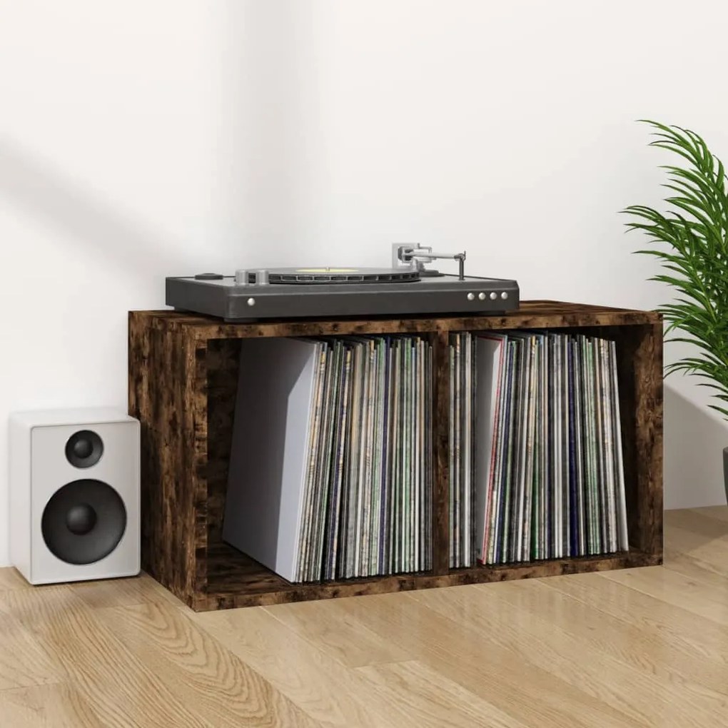 vidaXL Cutie de depozitare viniluri, stejar fumuriu, 71x34x36 cm, lemn