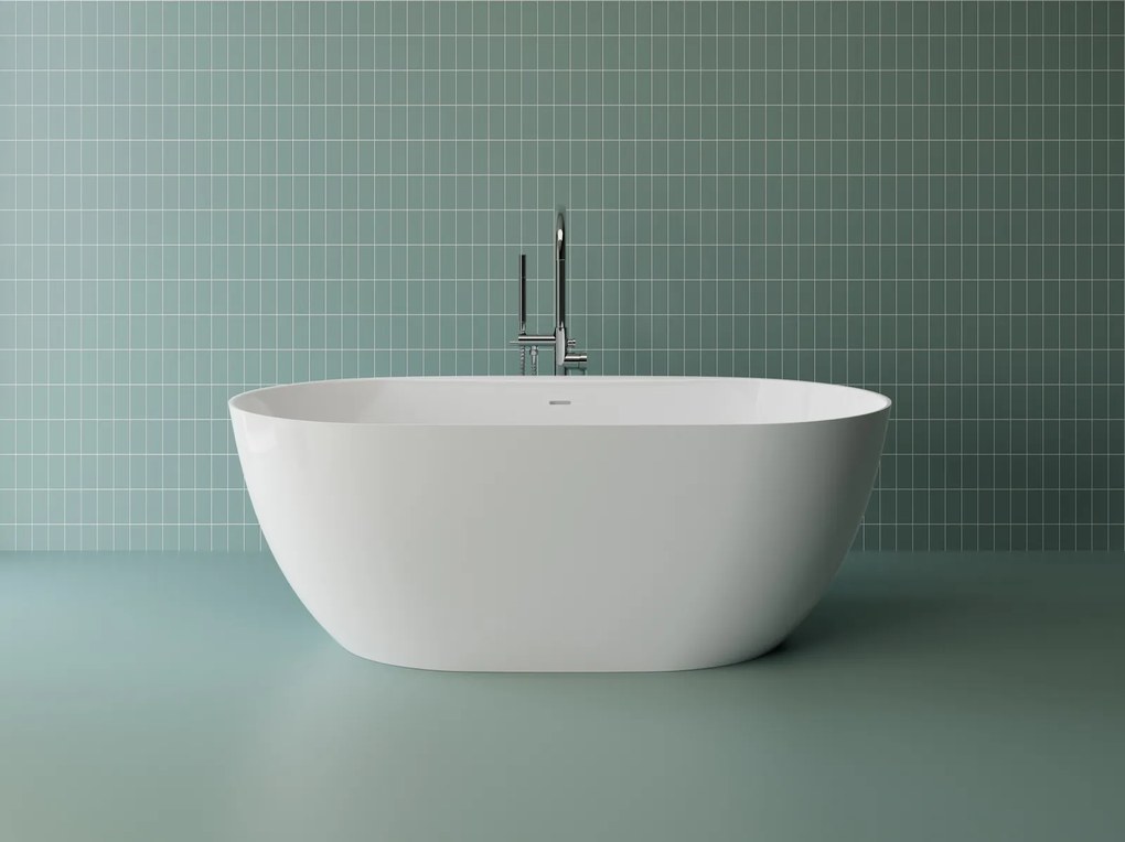 Cada freestanding compozit Marmite Lagos, 167 x 81 cm, ovala, alb lucios, cu preaplin. 167 x 81 cm