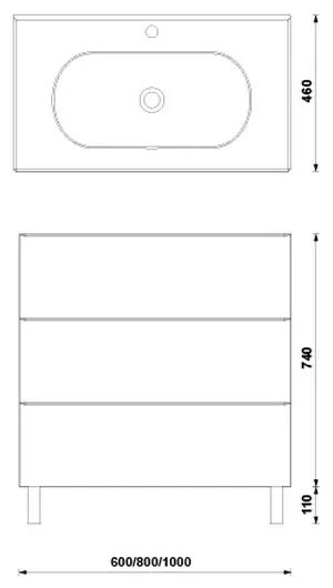 Set dulap baie 3 sertare Gala Shona cu lavoar Klea inclus, 60 cm, gri mat Gri mat, 600x460 mm