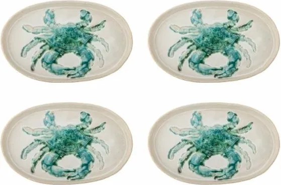 Set 4 farfurii ovale din ceramică verde cu crab sculptat, L29×H2,5×W18 cm, „Hadden”