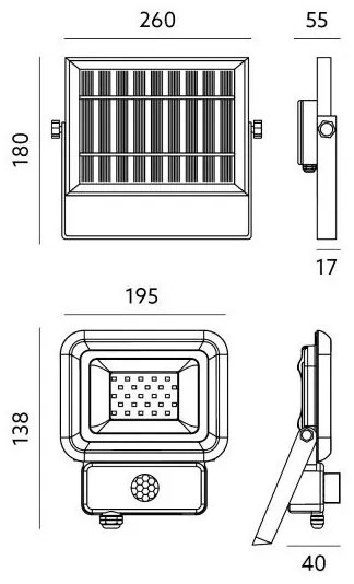 Proiector LED solar de exterior cu senzor LED/20W/3,7V 6500K IP65 4400 mAh