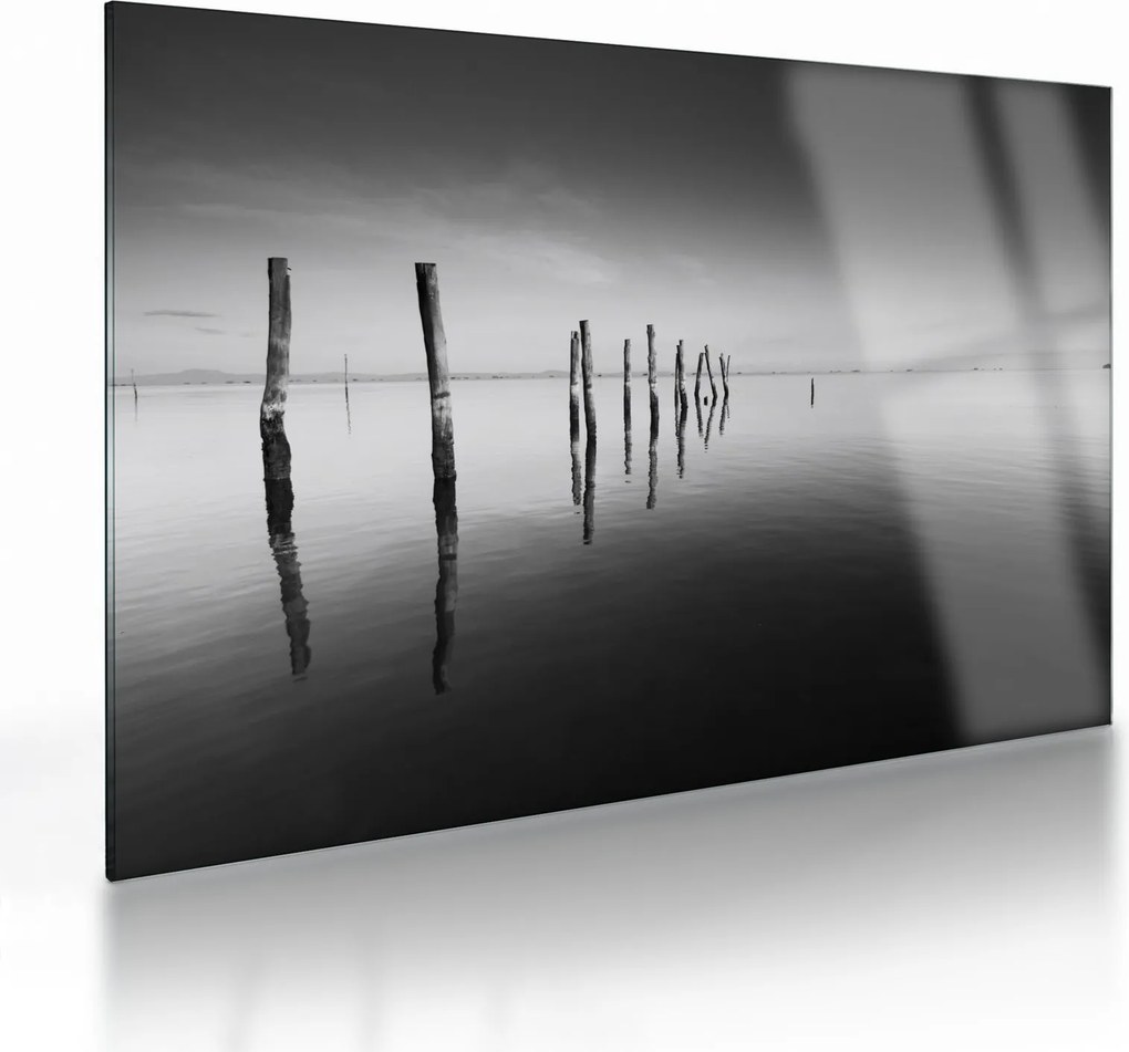 Tablou pe sticlă cu nivelul de lac alb negru (70x50 cm)