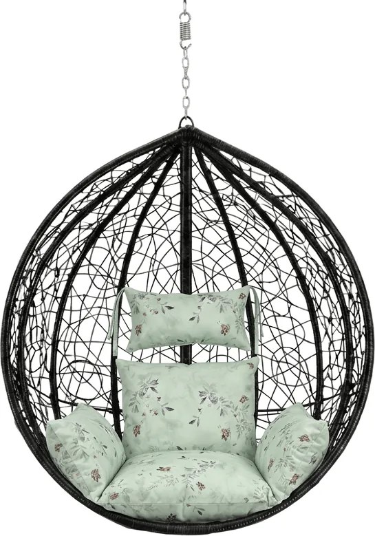 Scaun balansoar suspendat KOKON negru fara suport, perna verde deschis cu model