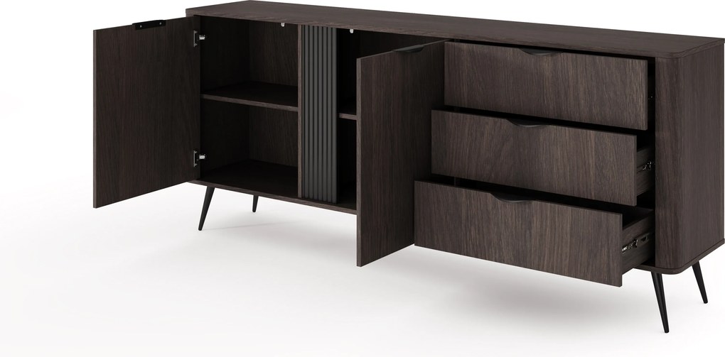 Comodă Edrin 195 cm cu sertare - stejar dunin / negru