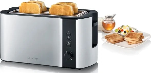 Severin AT 2590 - Prăjitor de pâine cu 4 fante, 1400 W/230 V, oțel inoxidabil/negru
