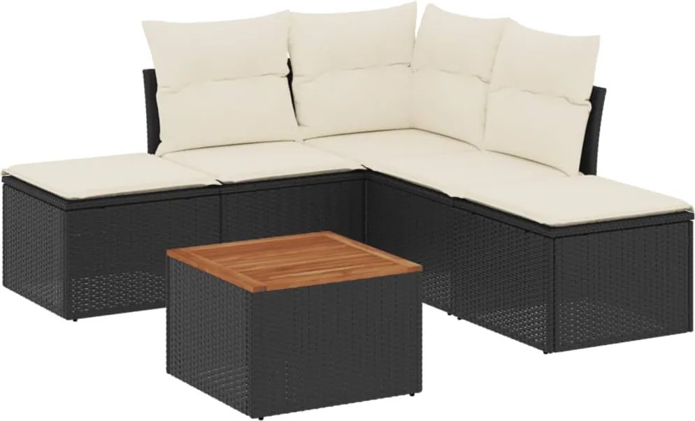 vidaXL Set mobilier de grădină cu perne, 6 piese, negru, poliratan