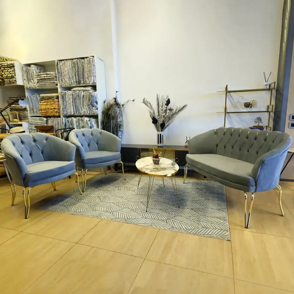 Fotoliu Viena, scaun, gri-auriu, picioare metal auriu, Homs