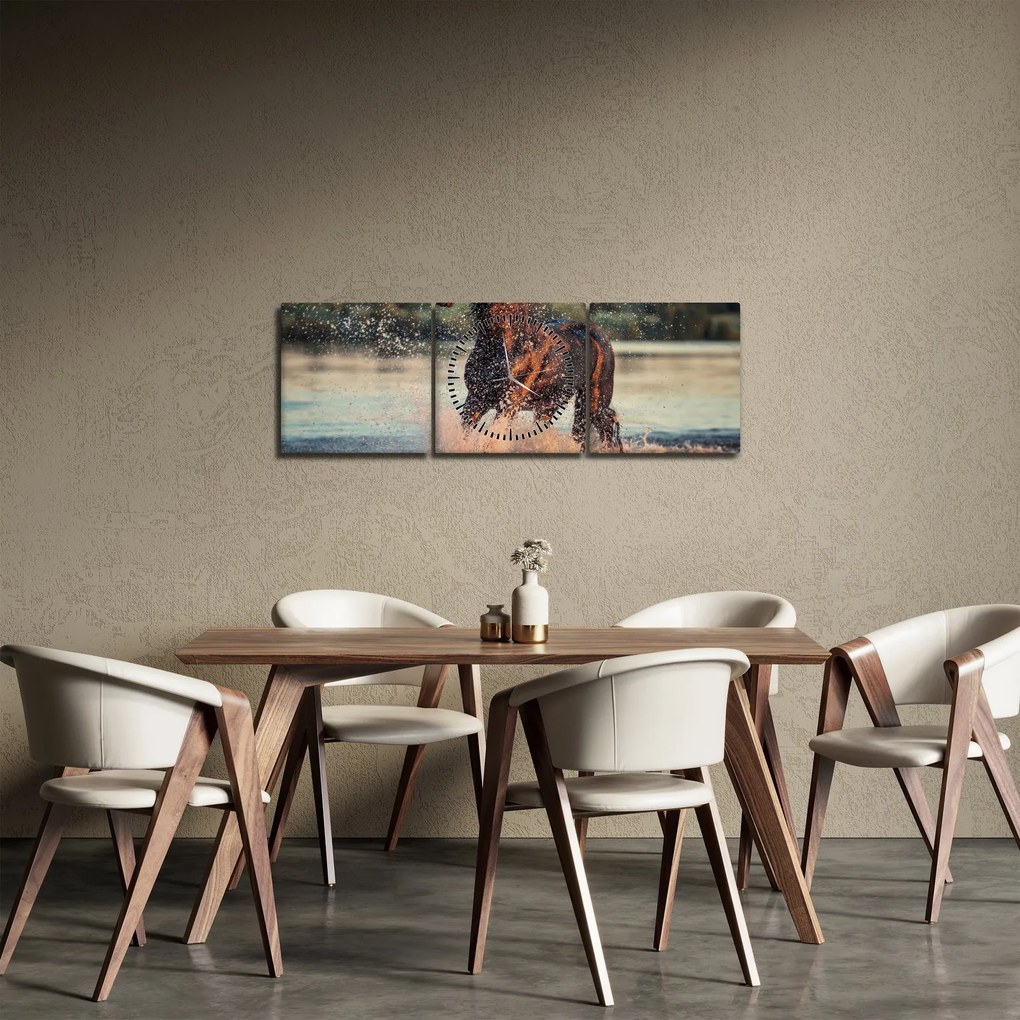 Tablou - Cal care aleargă (cu ceas) (90x30 cm)