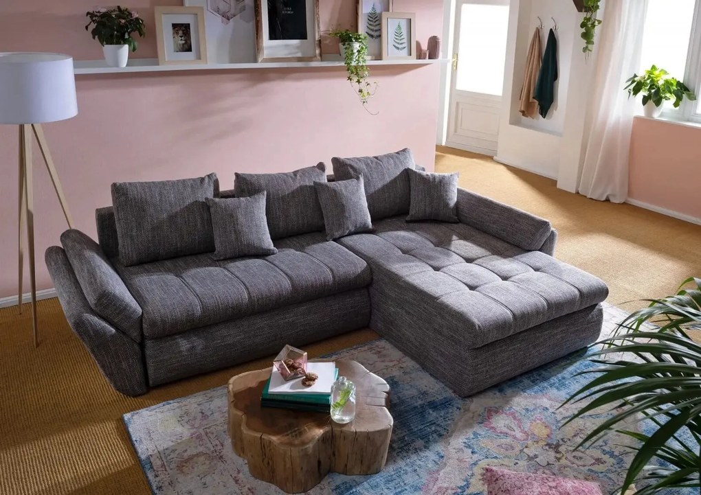 Colțar extensibil dumonde cu ladă de depozitare si sezut confortabil din spuma high-density, Loana Magma Grey II 270x185 cm