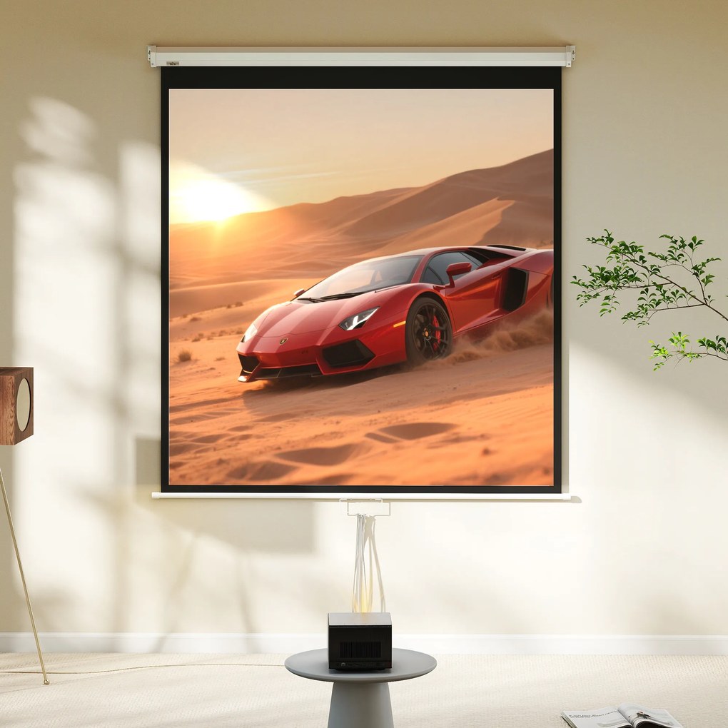 HOMCOM Ecran de Proiecție TV și Proiector de Cinema 4k, Fixare pe Perete sau Tavan, 149x149 cm, Alb | Aosom Romania