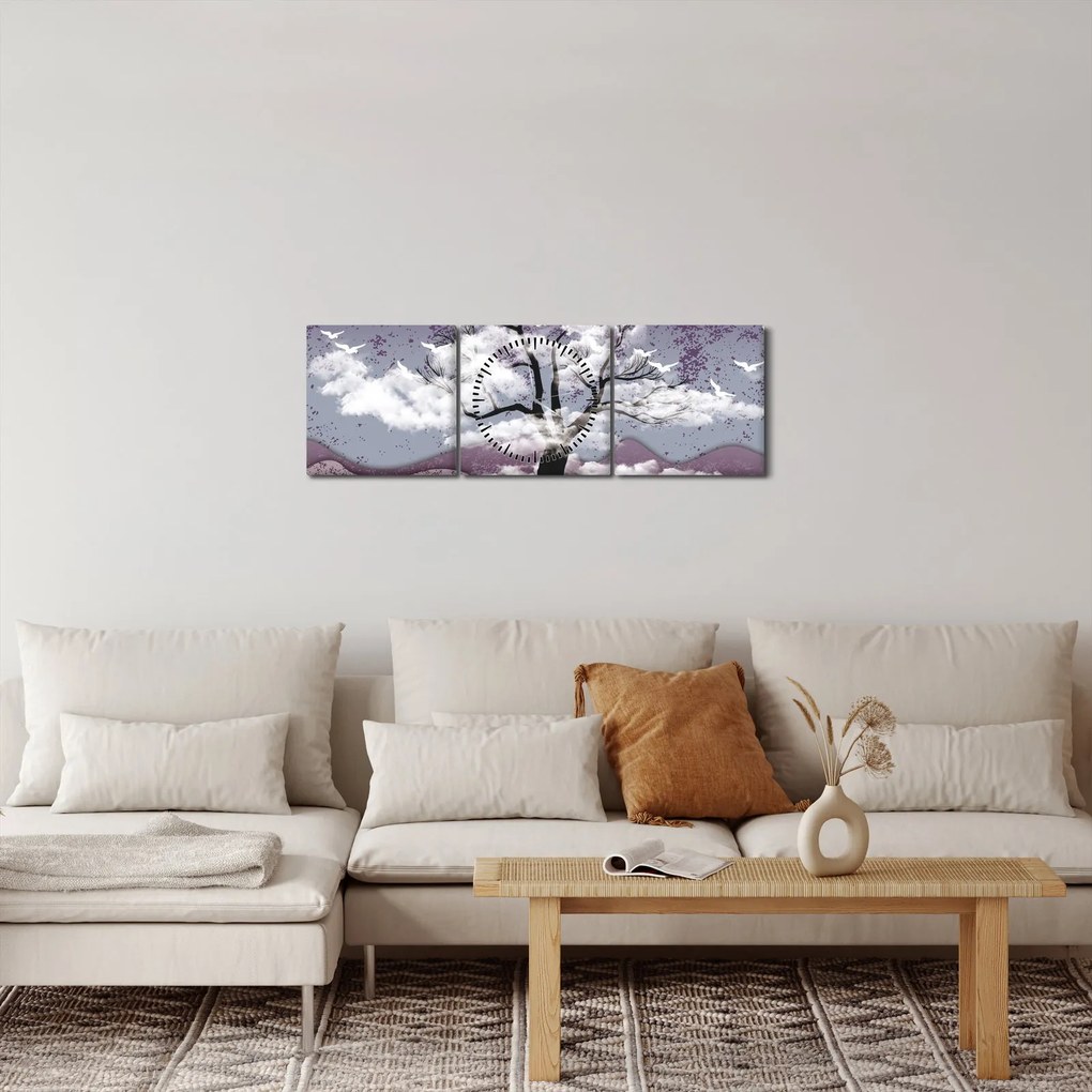 Tablou - Copac în nori (cu ceas) (90x30 cm)