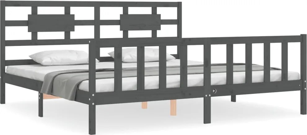 vidaXL Cadru pat cu tăblie 200x200 cm, gri, lemn masiv