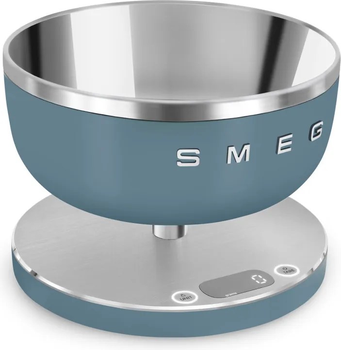 Cantar de bucatarie Smeg Collezione KSC01SBMWW, Pana la 5 kg/5 l, Functie TARA, Afisaj LED, Baza antiderapanta, Baterie reincarcabila, Albastru cenusiu