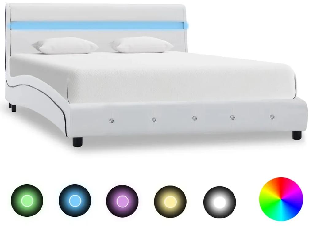 280329 vidaXL Cadru de pat cu LED, alb, 140 x 200 cm, piele ecologică