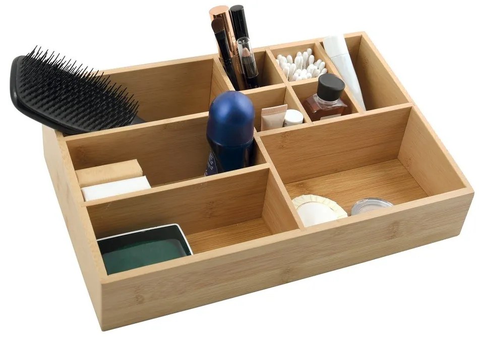 Organizator de baie în culoare naturală pentru cosmetice, din bambus Isalys – MSV