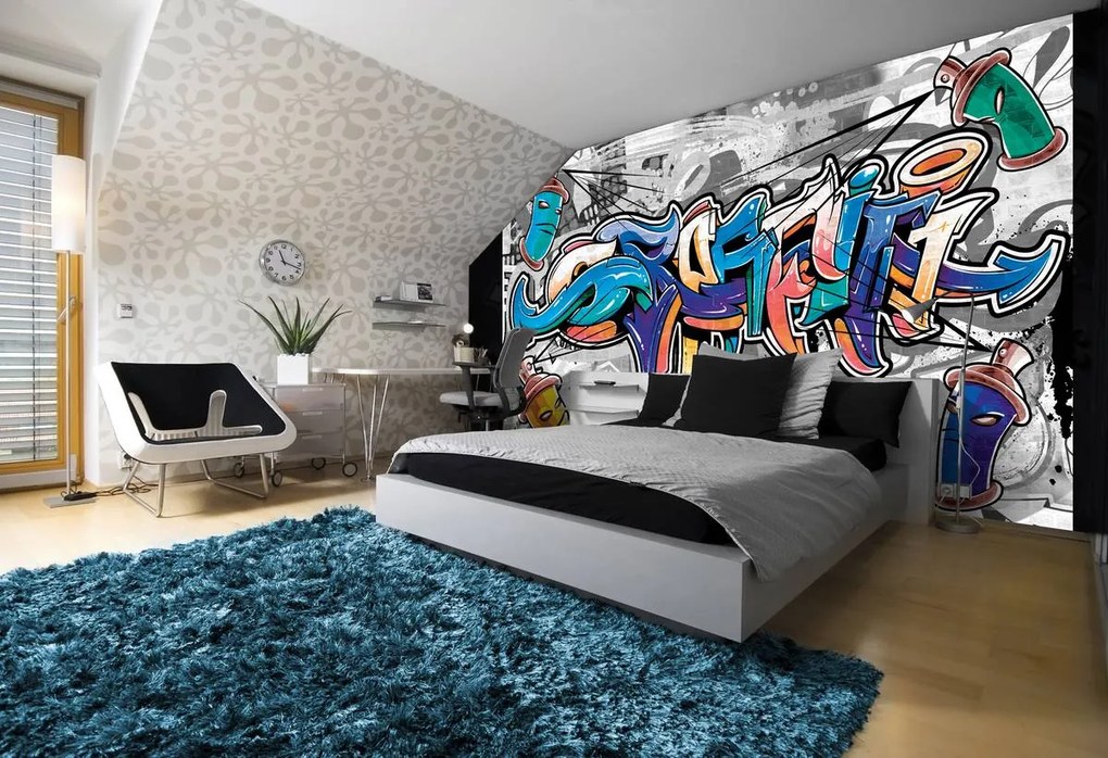 Fototapet - Gaffiti colorat pe gri (254x184 cm)