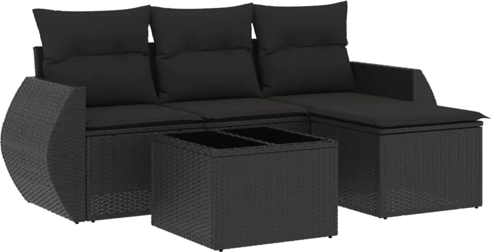 vidaXL Set mobilier de grădină cu perne, 5 piese, negru, poliratan