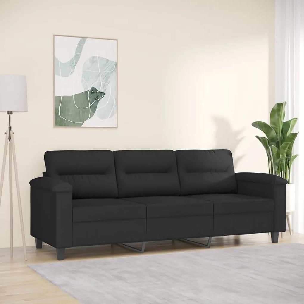 Canapea cu 3 locuri, negru, 180 cm, tesatura microfibra