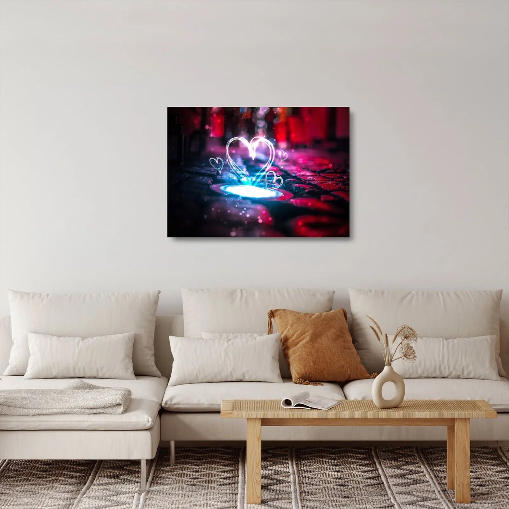Tablou pe sticlă cu inima iluminată (70x50 cm)