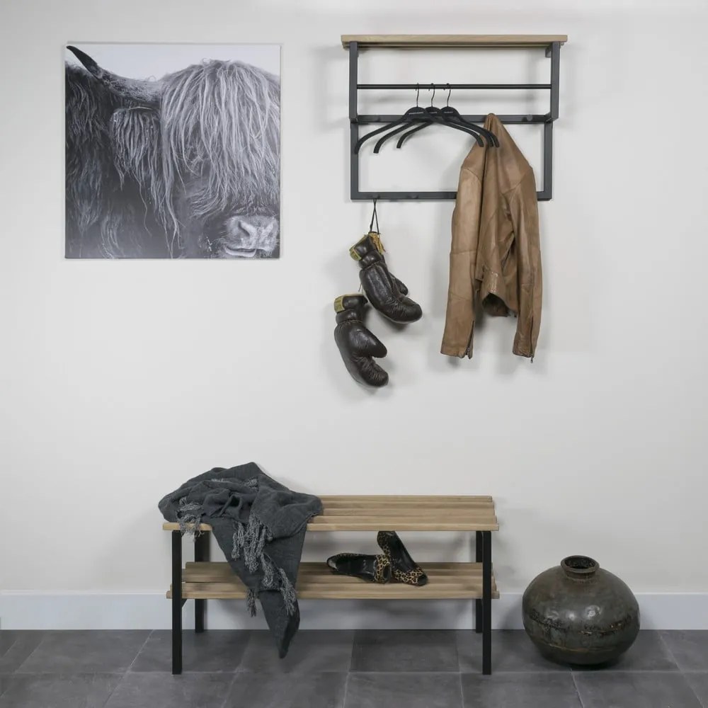 Cuier de perete negru/în culoare naturală cu raft din metal 71 cm Rizzoli – Spinder Design