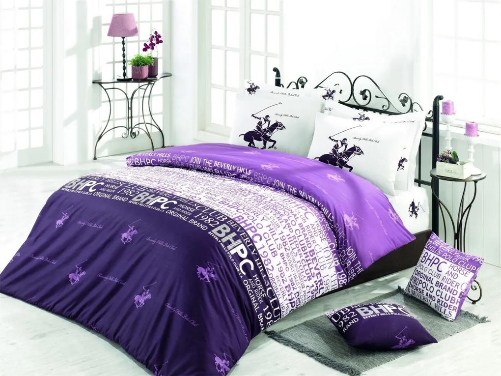 Lenjerie de pat pentru o persoana, Purple, Beverly Hills Polo Club, 3 piese, 160 x 240 cm, 100% bumbac ranforce, alb/violet