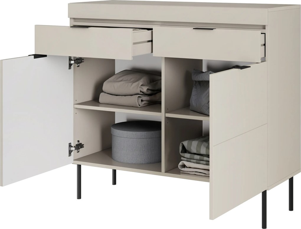 Comodă cu două uși Sentia 105 cm cu două sertare - cașmir / negru