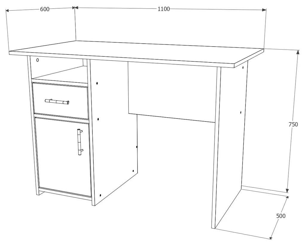 Birou haaus Porto, Stejar Ferrara/Platina, 110 x 60 x 75 cm