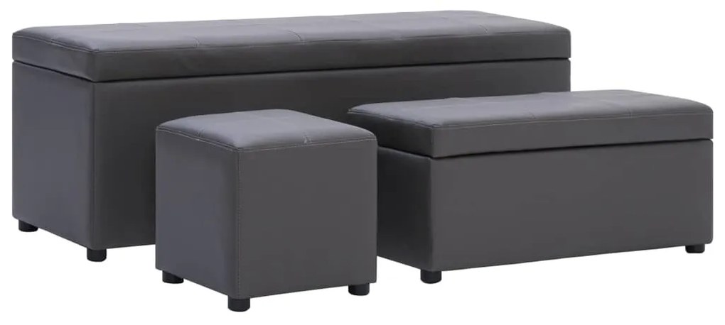 281327 vidaXL Bănci și taburet, gri, piele ecologică