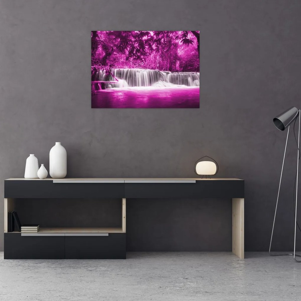 Tablou pe sticlă - Cascadă, violet (70x50 cm)