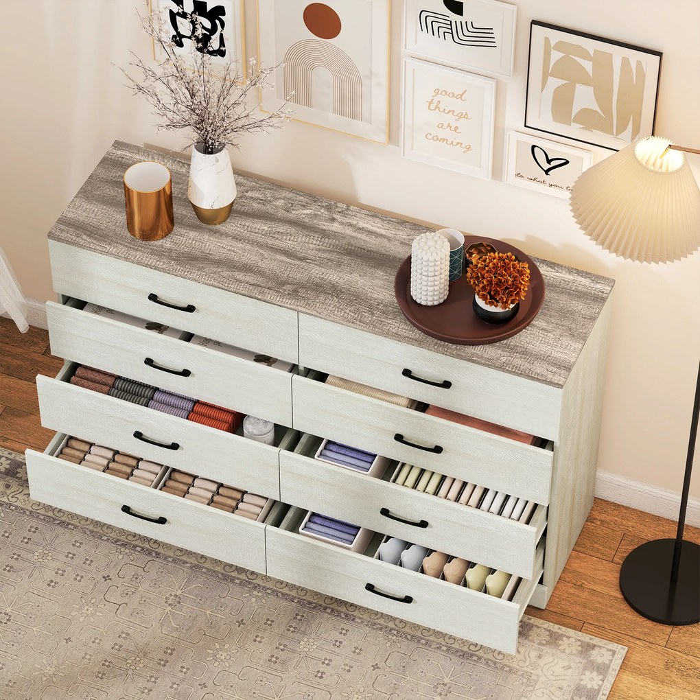 HOMCOM Comodă cu 8 Sertare pentru Dormitor, Modernă, cu Mânere, Spațioasă pentru Sufragerie, Cameră și Hol, 140x40x86 cm, Nuc și Gri Deschis | Aosom Romania