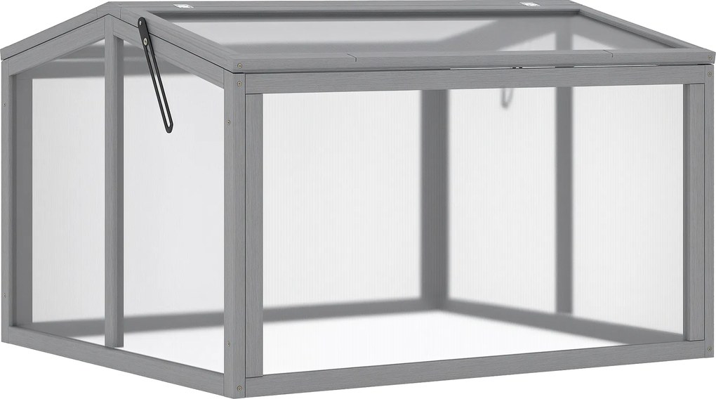 Outsunny Seră tip cutie pentru răsaduri, pat pentru plante cu capac din lemn și policarbonat, rezistent la intemperii, Gri deschis 90 x 80 x 58 cm | Aosom Romania