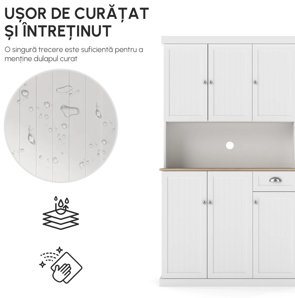 HOMCOM Bufet de Bucătărie Modern cu Dulap pentru Depozitare, Ideal pentru Cuptorul cu Microunde, Design Elegant, Alb | Aosom Romania