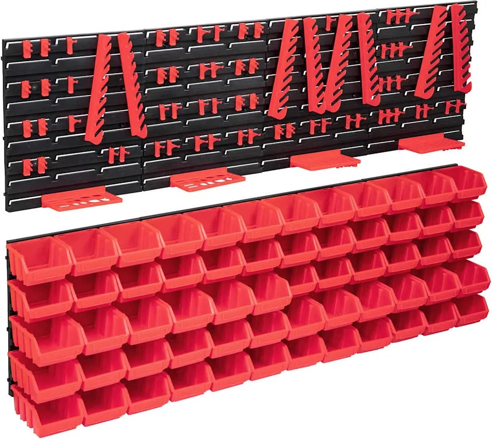 vidaXL Set cutii depozitare 136 piese cu panouri de perete, roșu&negru