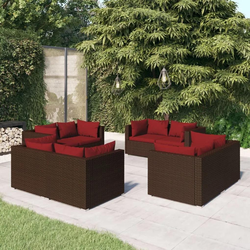 3101555 vidaXL Set mobilier de grădină cu perne, 8 piese, maro, poliratan