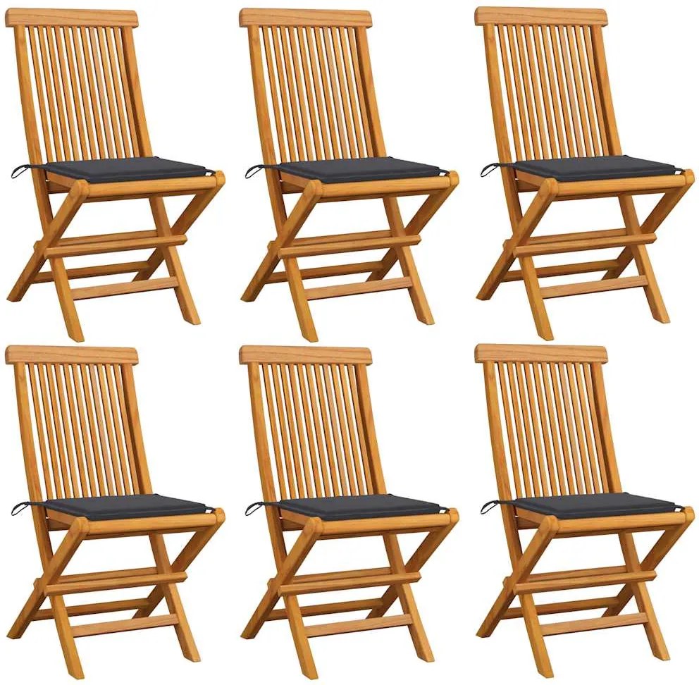 vidaXL Scaune de grădină cu perne antracit, 6 buc., lemn masiv de tec