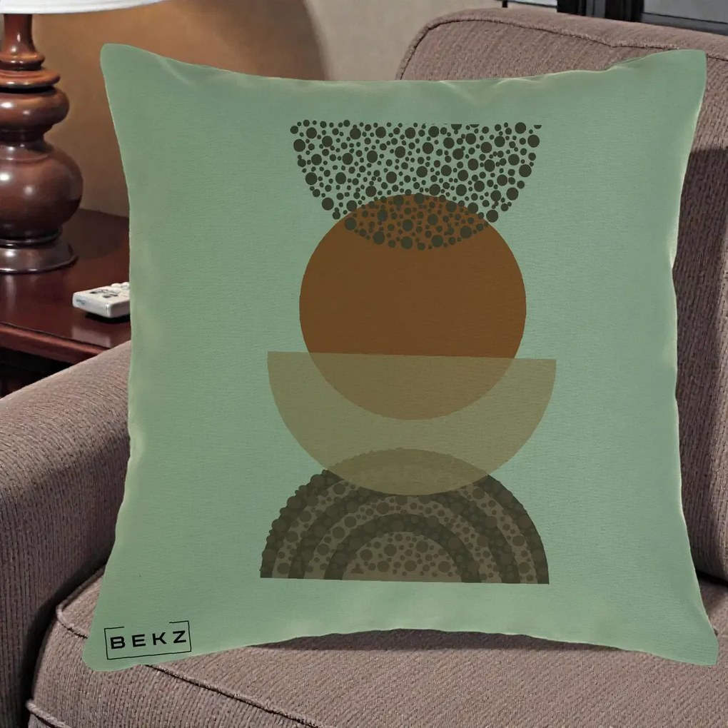 Perna Decorativa Boho Stiva Forme Punctate Terracotta, 40x40 cm, Verde, Husa Detasabila, Perna Inclusa, BEKZ®
