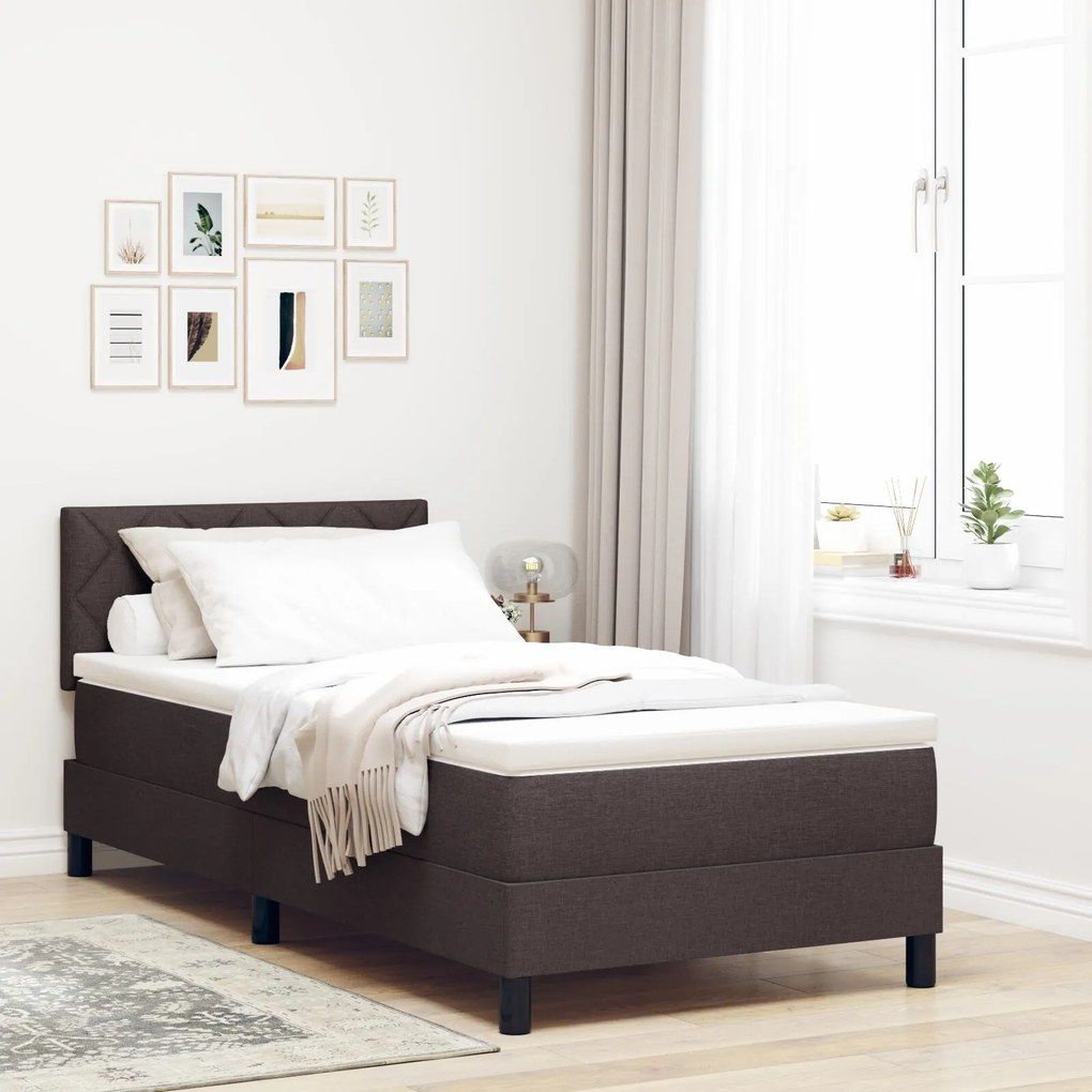 vidaXL Pat Cadru cu Saltea Maro Închis 90x200 cm Țesătură