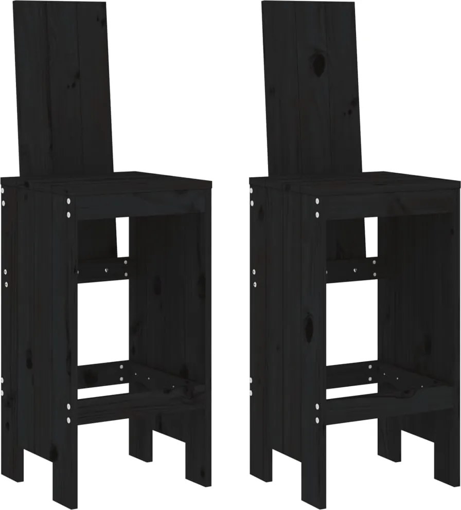 vidaXL Scaune de bar, 2 buc., negru, 40x42x120 cm, lemn masiv de pin